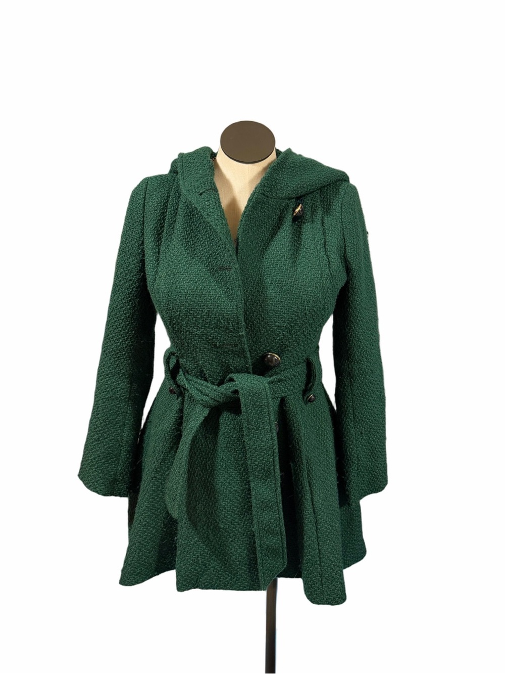 STEVE MADDEN ONCE UPON A THYME kelly green Hooded modcloth Belted peacoat - Picture 3 of 8